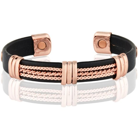 Jewelry - Solid Copper Leatherette Magnetic Bracelet Pain Therapy Energy Cuff Bangle